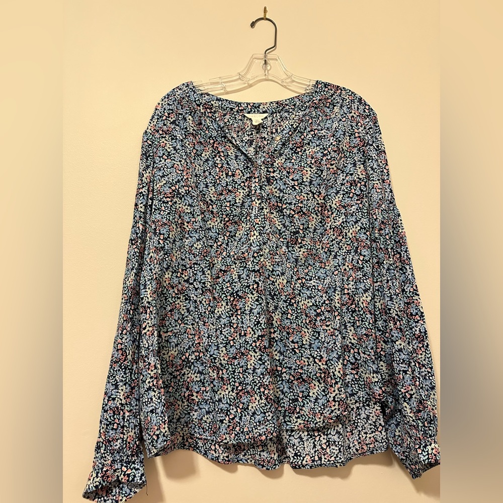 Caslon Flower Long Sleeve Blouse size L
